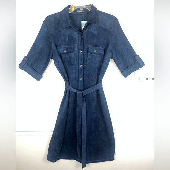 J. McLaughlin Dresses & Skirts - J. McLaughlin Women’s Haarlem Shirt Dress Faux Suede Solid Navy Blue Size M NWT